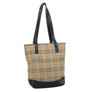 Burberry Nova Check Tote Bag Canvas Leather Beige Black Gold